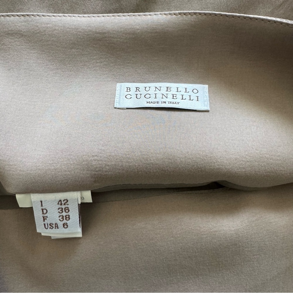 Brunello Cucinelli Taupe Silk Blend Ruched Slit Midi Skirt size US6 - Picture 8 of 11